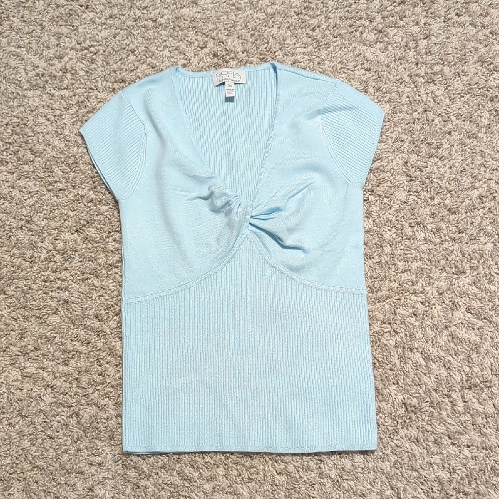 Sofia Vergara Super Soft Cap Sleeve Top Twist Front Light Blue Size XS